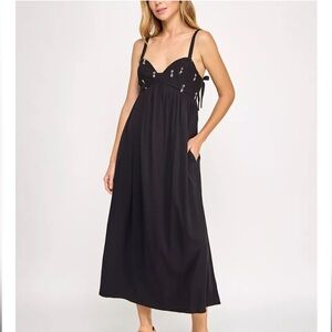NWT Beauty & Grace Black Sleeveless Midi Dress w/ Pockets XS